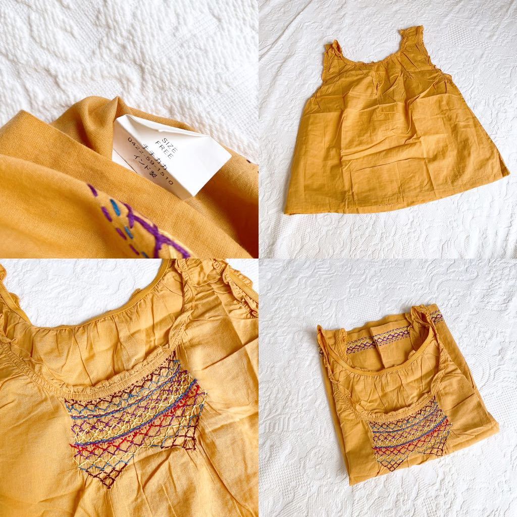  Titicaca TITICACA ethnic middle South America tops embroidery pe Roo India lady's blouse tops tank top no sleeve mustard mustard Karashi 