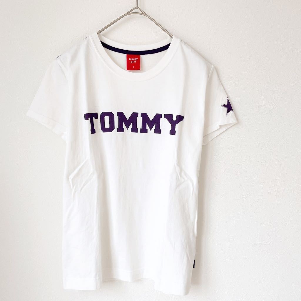 TOMMY GIRLトミーヒルフィガージャパン トミーガール レディースSサイズ ロゴ半袖Tシャツ カットソートップス白ホワイト紫レディースの画像1