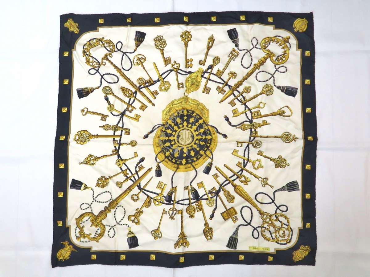 正規品 HERMES エルメス スカーフ カレ 90 87cm x 87cm LES CLES 鍵柄