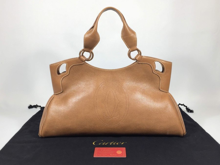 カルティエ ハンドバッグ マルチェロ レザー ブラウン 【極美品 使用