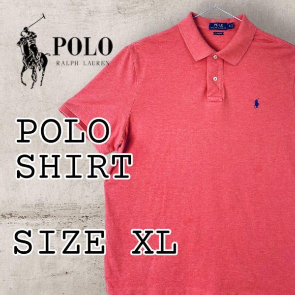 ポロラルフローレン 半袖鹿の子ポロシャツ ピンク USA規格メンズXLサイズ_画像1