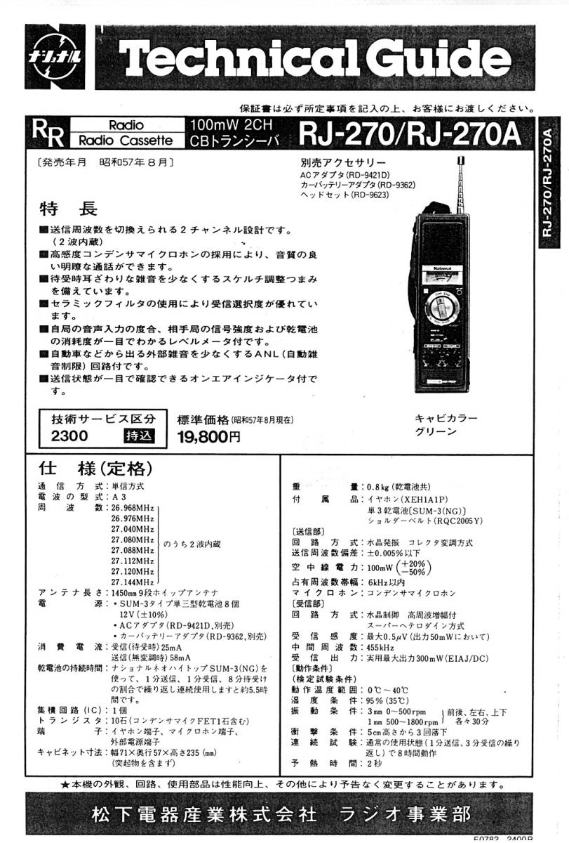 BCL★希少ベリカード★ラジオ・モスクワ＋おまけ★National★2ch・100mW・CBトランシーバー★RJ-270/270Aテクニカルガイド付_おまけ★RJ-270/270A★TGのPDF版！