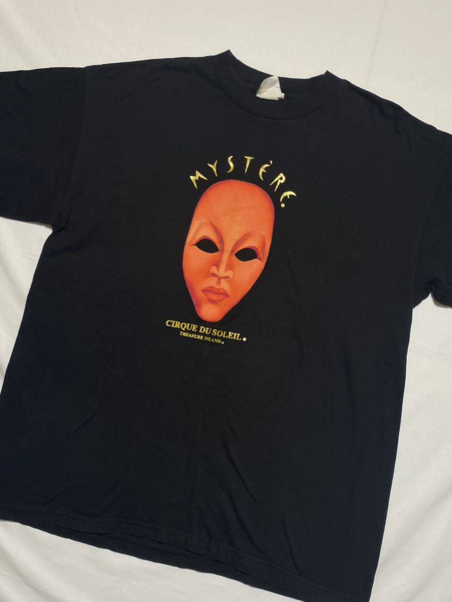 状態○ 90s シルクドソレイユ　MYSTERE 顔面プリント　ビンテージ　Tシャツ USA製 サイズ　XL ブラック