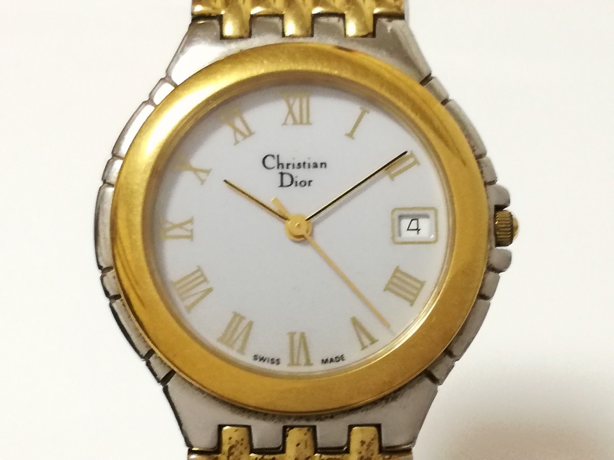 稼働品 Christian Dior クリスチャンディオール 腕時計 ホワイト文字盤 クォーツ シルバー ゴールド 4-51