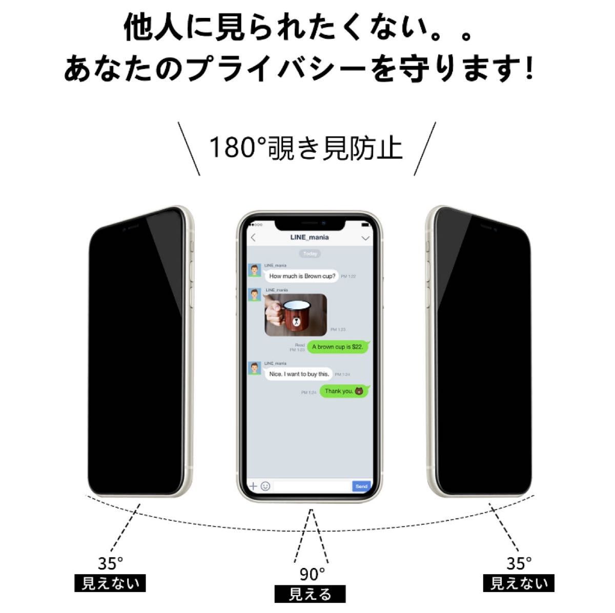 IPhone X/Xs 覗き見防止  強化ガラス 二枚セット  強化ガラスフィルム ガラスフィルム