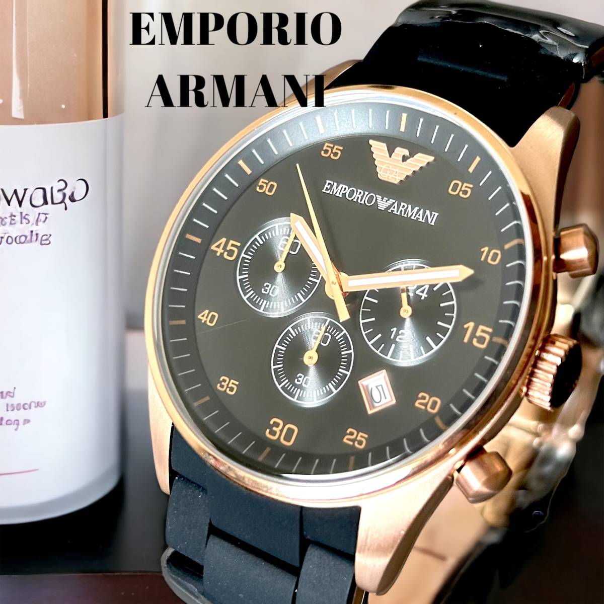 【新品即納】エンポリオアルマーニ EMPORIO ARMANI AR5905 クォーツ クロノグラフ メンズ腕時計 男性用 ブラック ローズゴールド B03182