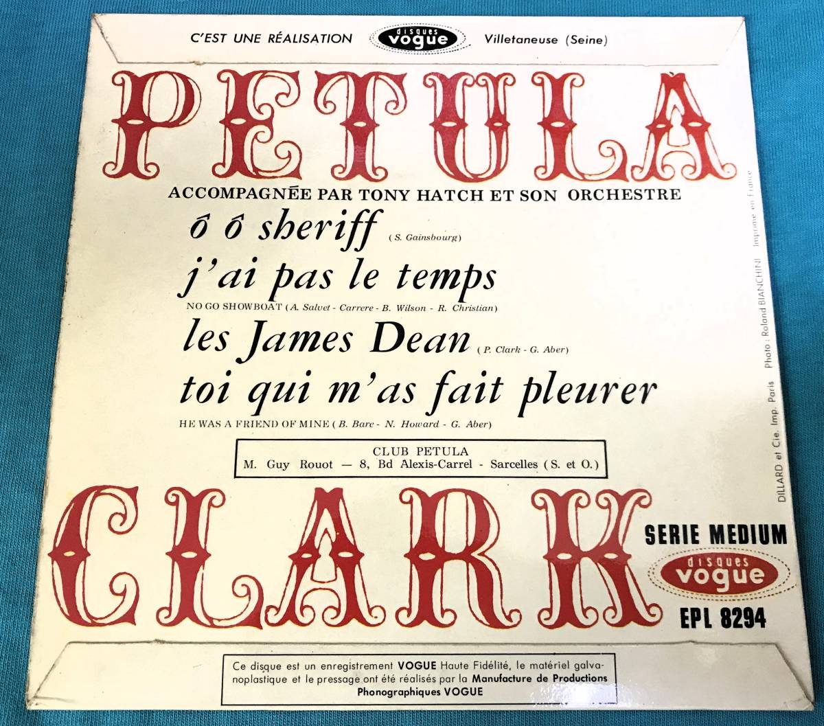 7”●Petula Clark / Les James Dean FRANCEオリジナル盤 EPL. 8294 　Serge Gainsbourg作曲のフレンチポップ「O O Sheriff」収録_画像2