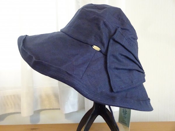 ↓Siggi↓紺色帽子　つば広ハッチ　スタイルハット タグ付ハット　サイズ５７cm　キャップ　帽子　UVカット_画像1