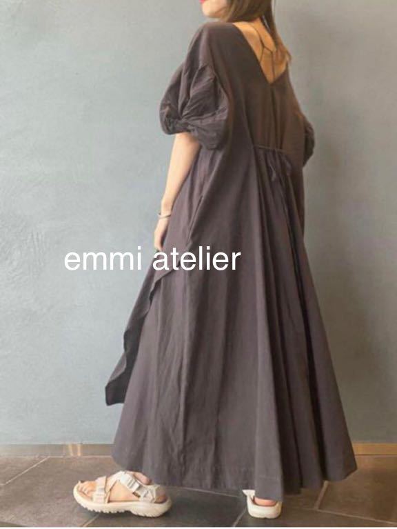 emmi atelier エミアトリエ　Ecoリネン混　ボリューム袖　ワンピース