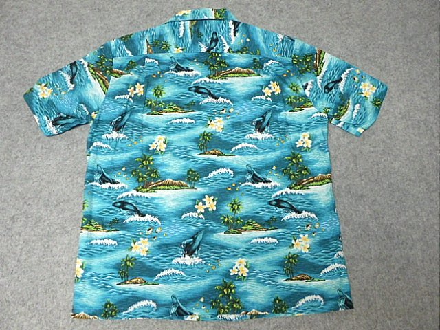 アロハシャツ　ＲＪＣ　ＵＳＡ製　ハワイ製　Ｍサイズ　美品　鯨　熱帯魚　椰子の樹_画像3