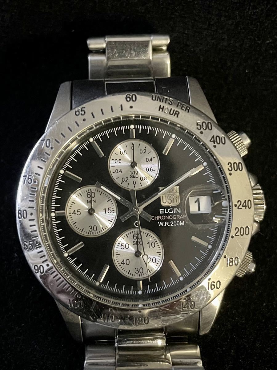 開店記念セール!ELGIN クロノグラフ 腕時計 660ft=200m 腕時計