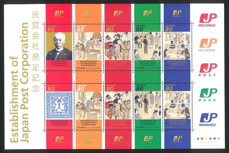 即決！JP☆民営会社発足記念☆切手1シート(80円×10枚=800円)_画像1