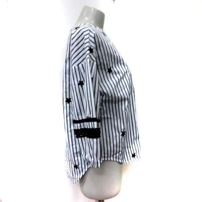  Mayson Grey MAYSON GREY shirt blouse pull over 7 minute sleeve stripe embroidery 1 white white black black /YI lady's 