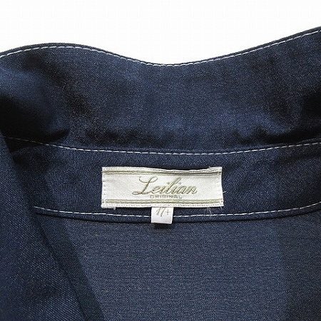 レリアン Leilian ワンピース シャツ ロング 半袖 スキッパー ステッチ 大きいサイズ 紺 ネイビー 17+ 約4L レディース_画像4