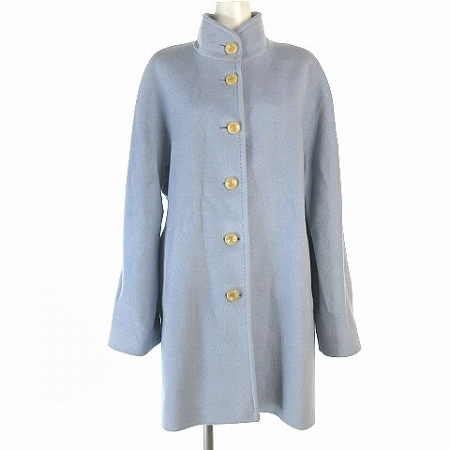 ie-ga-JAEGER пальто длинный кашемир . воротник-стойка шерсть синий серия оттенок голубого UK12 L ранг #SM0 женский 