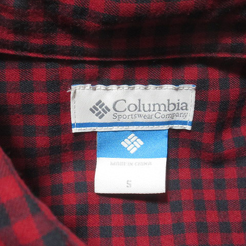 コロンビア Columbia シャツ 長袖 ギンガムチェック 赤 黒 レッド ブラック S アウトドアウェア 胸ポケット ■U90 X メンズ_画像3