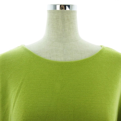  screw ViS knitted cut and sewn 7 minute sleeve round neck thin plain F green green tops /BT lady's 