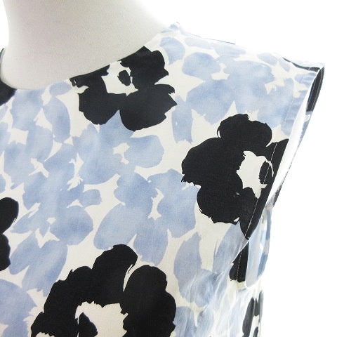  Untitled UNTITLED One-piece knee height no sleeve crew neck back fastener thin cotton floral print 2 blue black lady's 