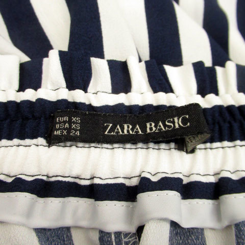  Zara Basic ZARA BASIC широкий брюки лодыжка длина полоса рисунок XS белый /MS8 женский 