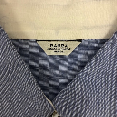 バルバ BARBA シャツ 長袖 レギュラーカラー 無地 ドッキング コットン 青 ブルー 白 ホワイト レディースの画像3