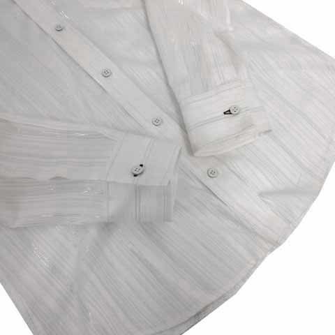 コムサコミューン COMME CA COMMUNE シャツ フォーマル 長袖 胸ポケ シャドーストライプ ホワイト 白 シルバー L メンズ_画像5