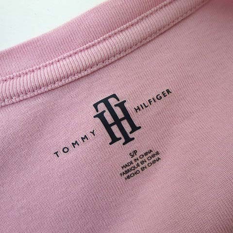 トミーヒルフィガー TOMMY HILFIGER Tシャツ カットソー ロゴ 刺繍 ラウンドネック コットン 半袖 S ピンク レディース_画像4