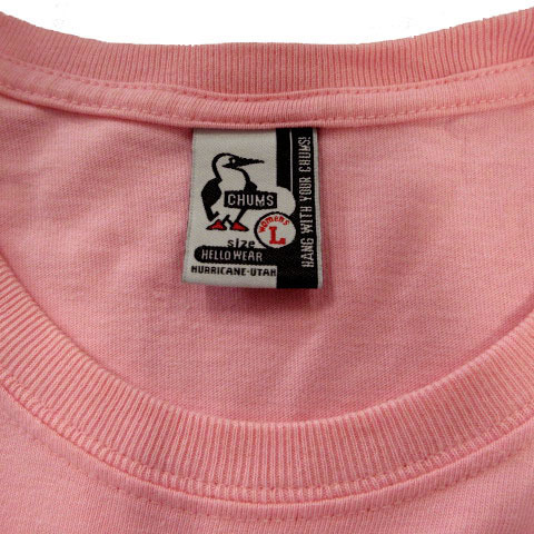チャムス CHUMS Tシャツ 丸首 半袖 ロゴプリント コットン混 ピンク ブラウン 茶 ホワイト 白 L レディース_画像8