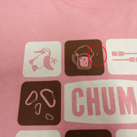 チャムス CHUMS Tシャツ 丸首 半袖 ロゴプリント コットン混 ピンク ブラウン 茶 ホワイト 白 L レディース_画像9