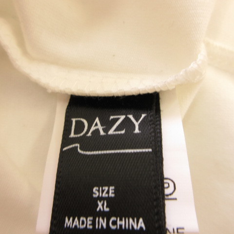 DAZY カットソー Tシャツ クロップド ショート丈 プリント オフホワイト 白 XL *T512 レディース_画像3