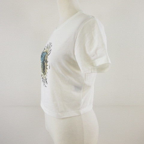 DAZY カットソー Tシャツ クロップド ショート丈 プリント オフホワイト 白 XL *T512 レディース_画像7
