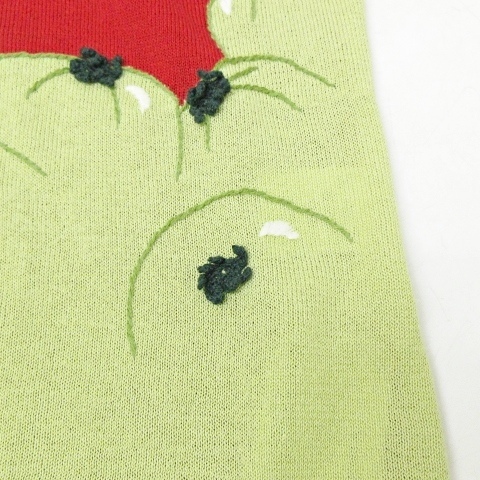 ミエコ ウエサコ mieko uesako 美品 ニット カットソー スパンコール 刺繍 デザイン ハイネック 半袖 赤 レッド 系 42 約L NGA35_画像7