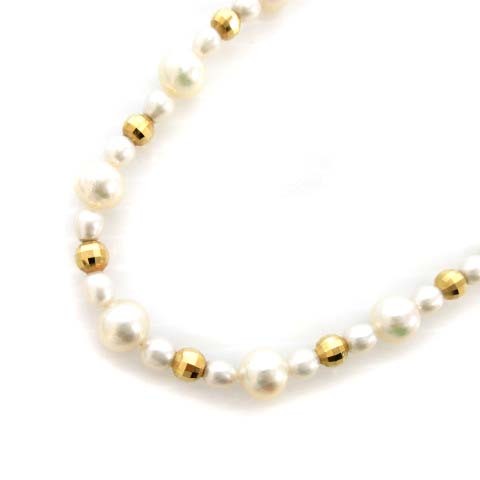 美品 真珠 パール ネックレス 18K 総重量32.5g 一連 ホワイト系 ゴールドカラー アクセサリー レディース