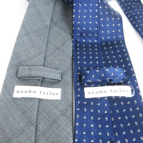 麻布テーラー azabu tailor ネクタイ ワイドタイ 2本セット チェック 水玉 ドット ウール シルク グレー 灰色 ネイビー 紺 ■SM1 メンズの画像6