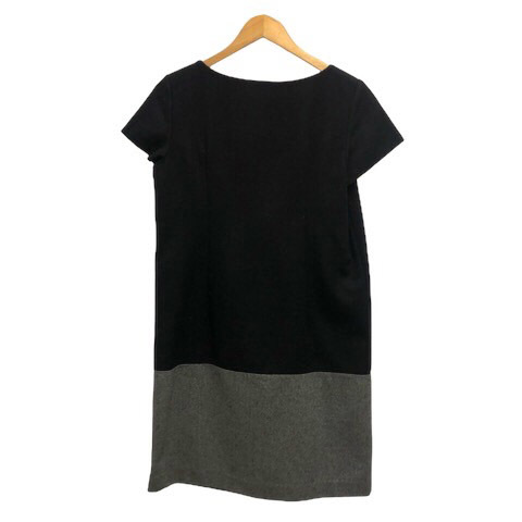  Indivi INDIVI One-piece bai color crew neck wool . short sleeves knee height 38 black black grey gray lady's 