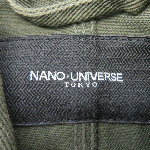 ナノユニバース nano universe ワークジャケット ミリタリージャケット ミドル丈 ステンカラー 無地 S モスグリーン /YK33 メンズ_画像4