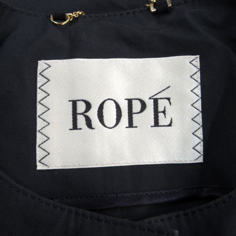ロペ ROPE ノーカラージャケット ミドル丈 ジップアップ リネン混 36 ネイビー 紺 /MS33 レディース_画像5