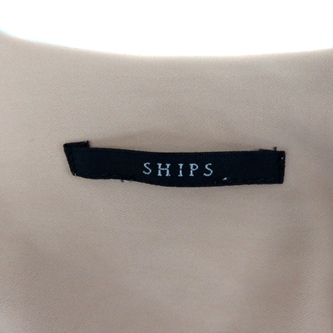  Ships SHIPS shirt blouse 7 minute sleeve open color plain pull over S beige /YS4 lady's 