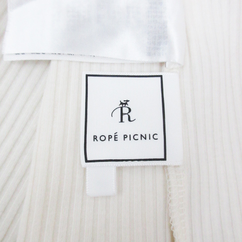 ロペピクニック ROPE Picnic リブニット カットソー 長袖 Vネック 切替 レース シースルー 40 アイボリー /FF48 レディース_画像5