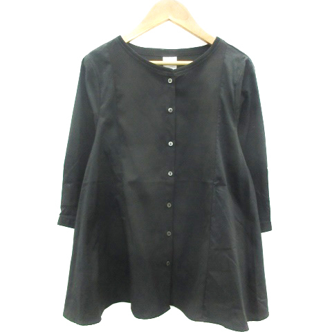  Hare HARE shirt blouse 7 minute sleeve round neck F black black /YM40 lady's 