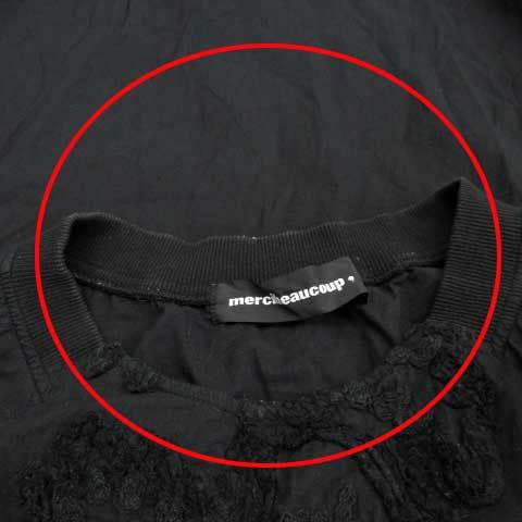 メルシーボークー mercibeaucoup ブラウス カットソー 五分袖 ラウンドネック 刺繍 1 ブラック 黒 /MS32 レディース_画像4