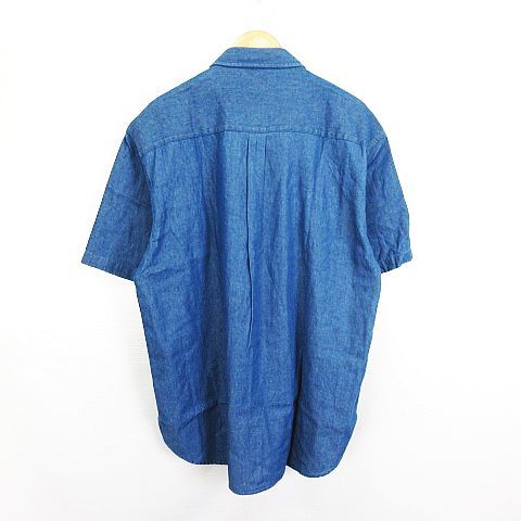 未使用品 Aqua Blues Jeaning シャツ 半袖 ボタンダウン 胸ポケット コットン 大きいサイズ 3L インディゴブルー ※EKM レディース_画像2