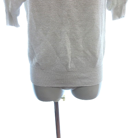  Indivi INDIVI knitted sweater V neck lame flax .linen.. minute sleeve beige /AU lady's 