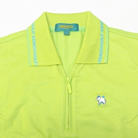 ケンゾー KENZO ゴルフ GOLF 美品 ポロシャツ ウエア ロゴ 刺繍 ハーフジップ ノースリーブ 黄緑 ライトグリーン 系 1 約S NGA35_画像4