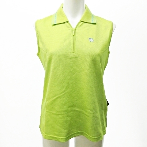 ケンゾー KENZO ゴルフ GOLF 美品 ポロシャツ ウエア ロゴ 刺繍 ハーフジップ ノースリーブ 黄緑 ライトグリーン 系 1 約S NGA35_画像1