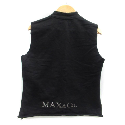 マックス&コー MAX&CO. カットソー ハーフジップ ハイネック ノースリーブ プリント L 黒 ブラック /HO51 レディース_画像2