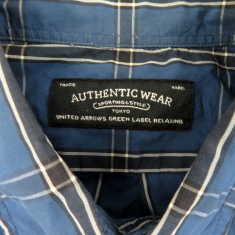  green lable lilac comb ng United Arrows AUTHENTIC WEAR casual shirt long sleeve button down check pattern XS blue men's 