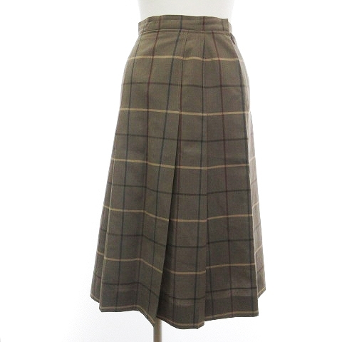  Burberry zBurberrys Vintage skirt box pleat knee height check wool tea Brown #SM1 lady's 