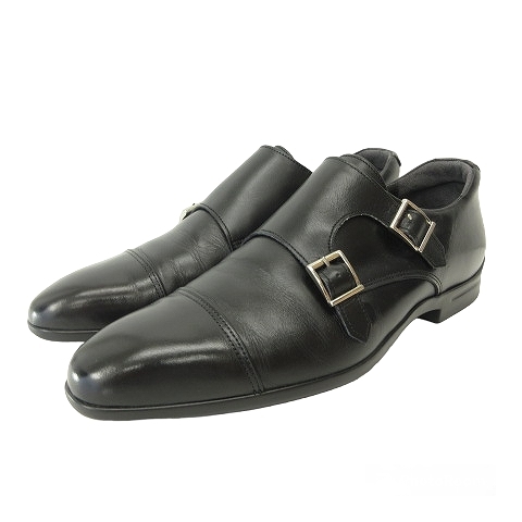 三陽山長 ダブルモンクストラップ ビジネス シューズ レザーシューズ 革靴 黒 ブラック 40 25cm相当 メンズ