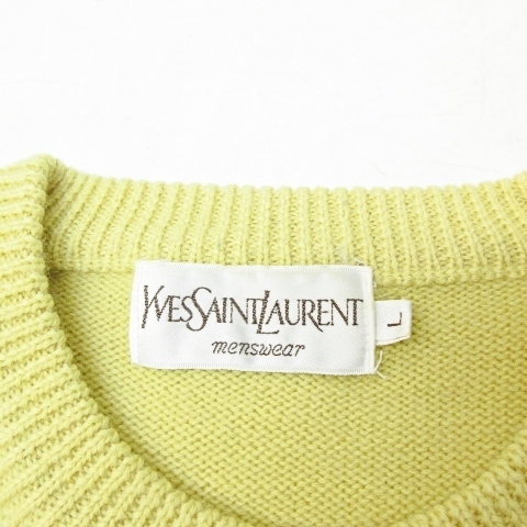  Yves Saint-Laurent YVES SAINT LAURENT menswear Vintage knitted sweater a-ga il check wool total pattern Logo embroidery crew neck L