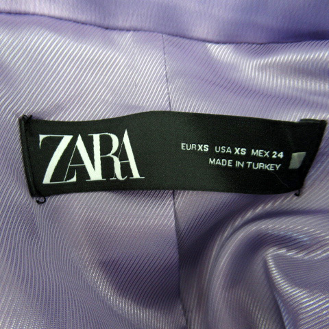 ザラ ZARA テーラードジャケット ミドル丈 総裏地 シングルボタン 無地 オーバーサイズ XS 紫 パープル /SY24 レディース_画像3